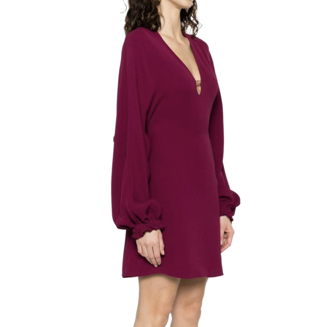 FENDI Silk Mini Dress with Long Sleeves and V Neckline