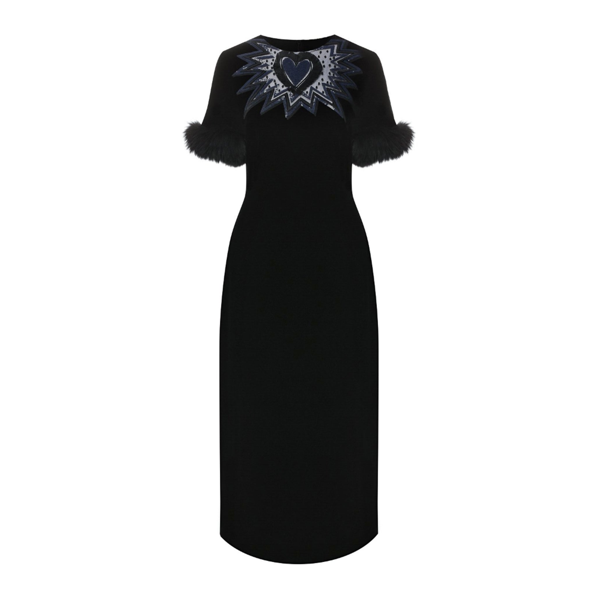FENDI Luxe Fur Trim Velvet Midi Dress - Size 42