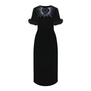 FENDI Luxe Fur Trim Velvet Midi Dress - Size 42