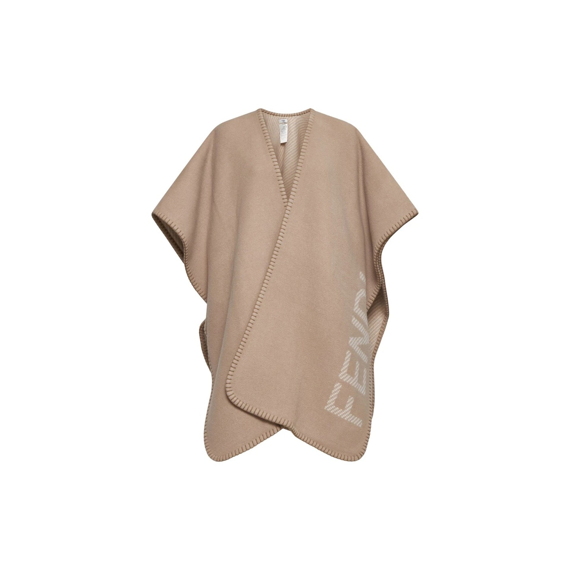 FENDI Wool and Cashmere Poncho with Three-Quarter Sleeves