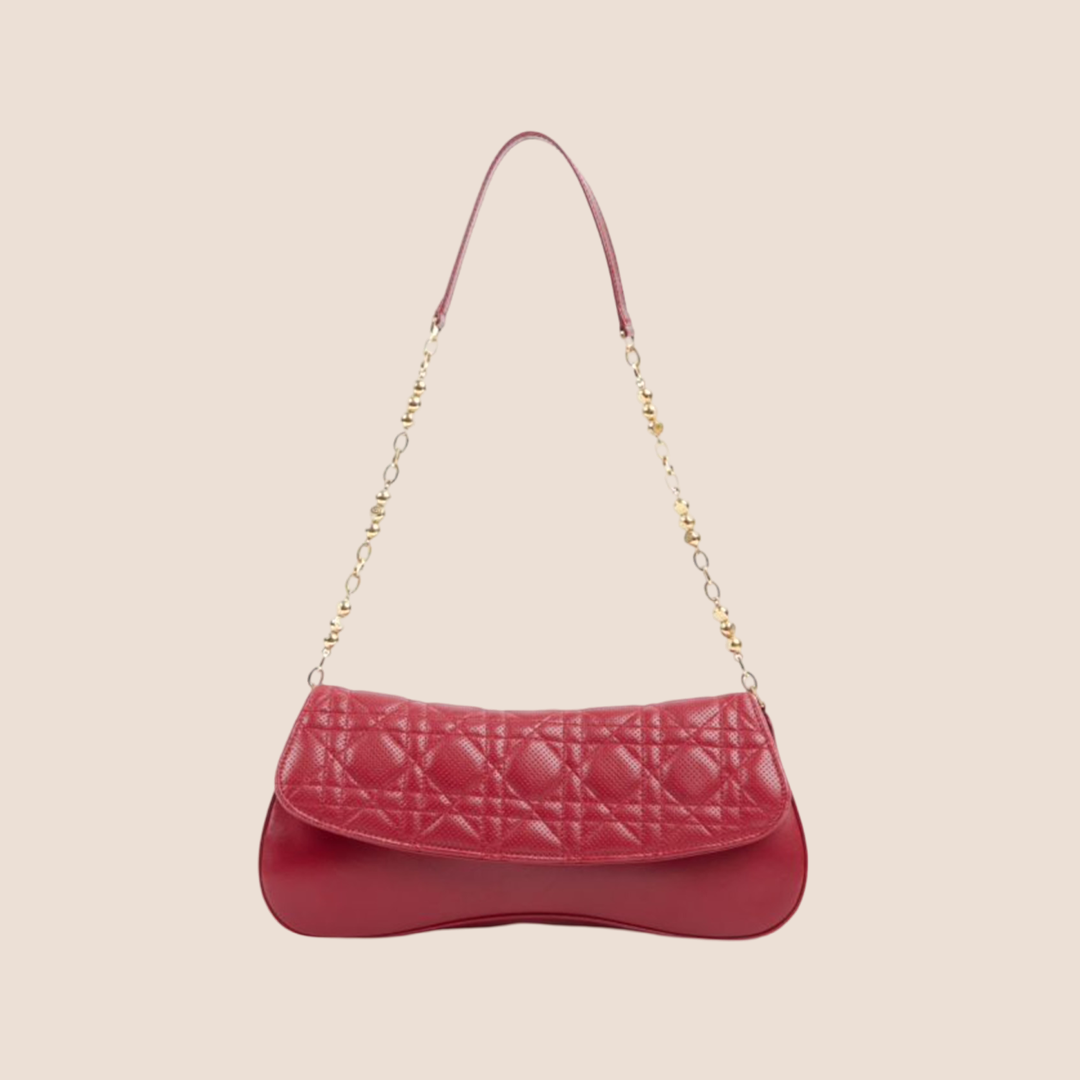 CHRISTIAN DIOR CANNAGE RED LEATHER SHOULDER BAG
