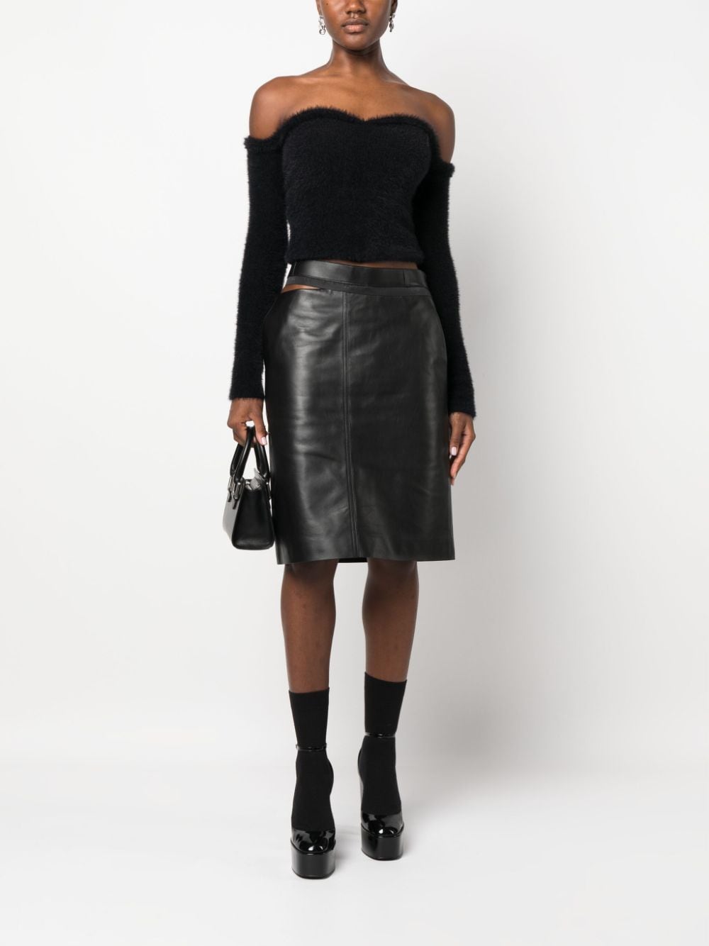 FENDI Chic Leather Midi Skirt with Logo Waistband