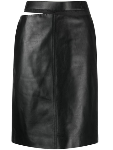 FENDI Chic Leather Midi Skirt with Logo Waistband