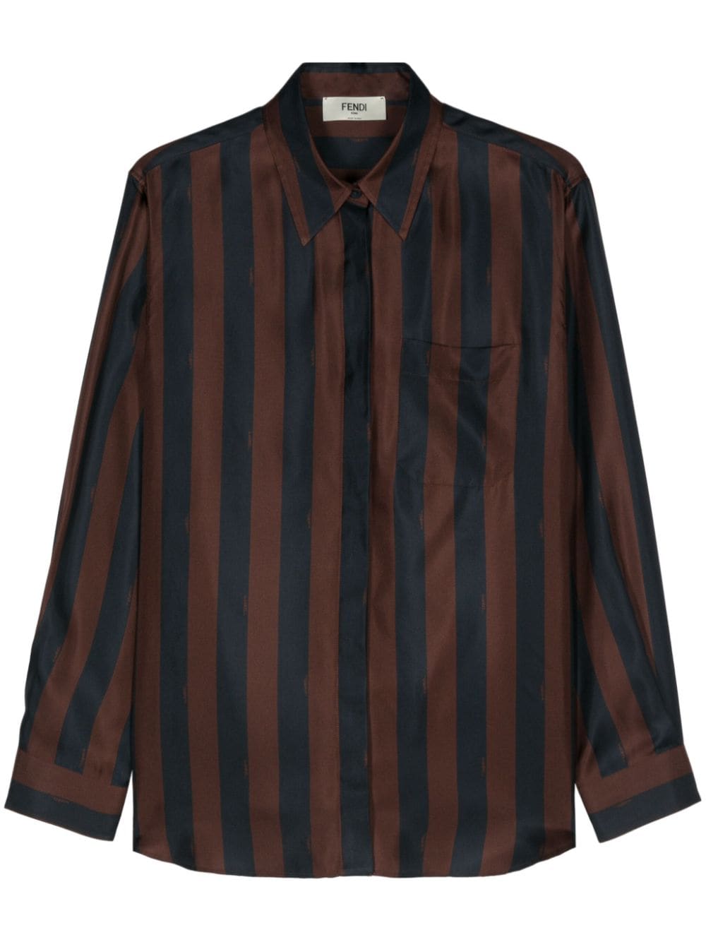 FENDI Silk Twill Weave Striped Shirt with Classic Collar