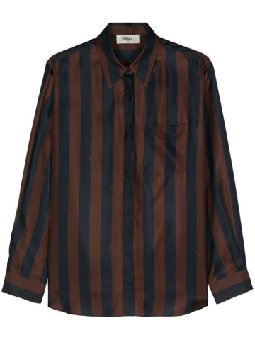 FENDI Silk Twill Weave Striped Shirt with Classic Collar
