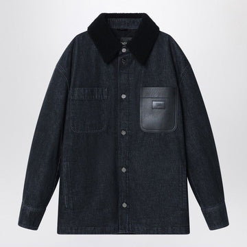 FENDI Men's Denim Shirt Jacket with Shearling Collar