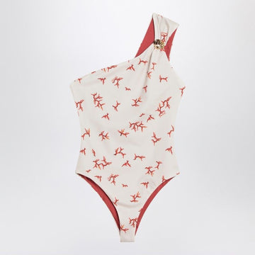 FENDI One-Shoulder Swimming Costume with Coral Print
