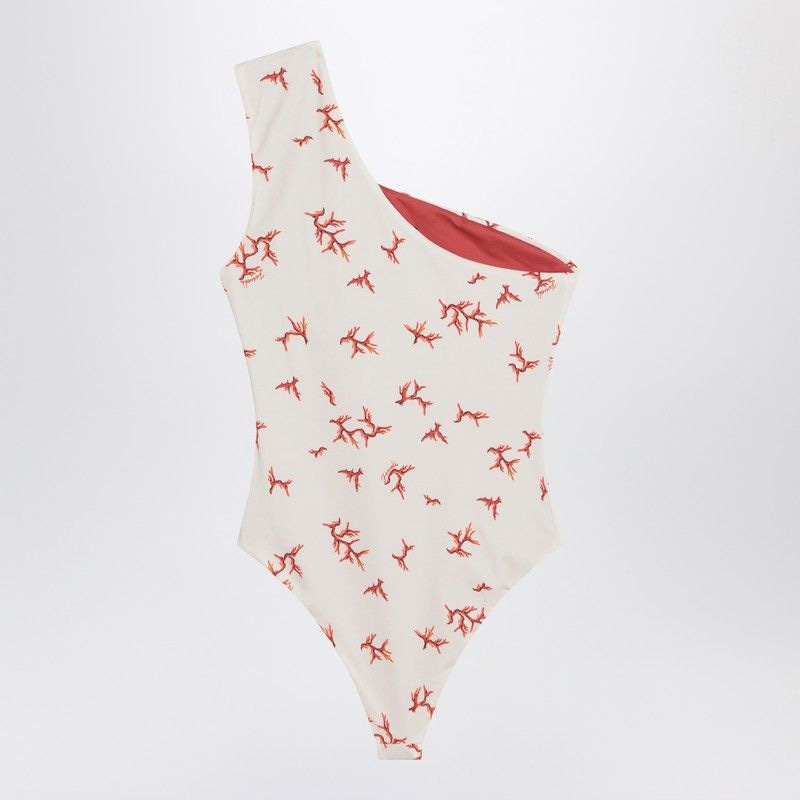 FENDI One-Shoulder Swimming Costume with Coral Print