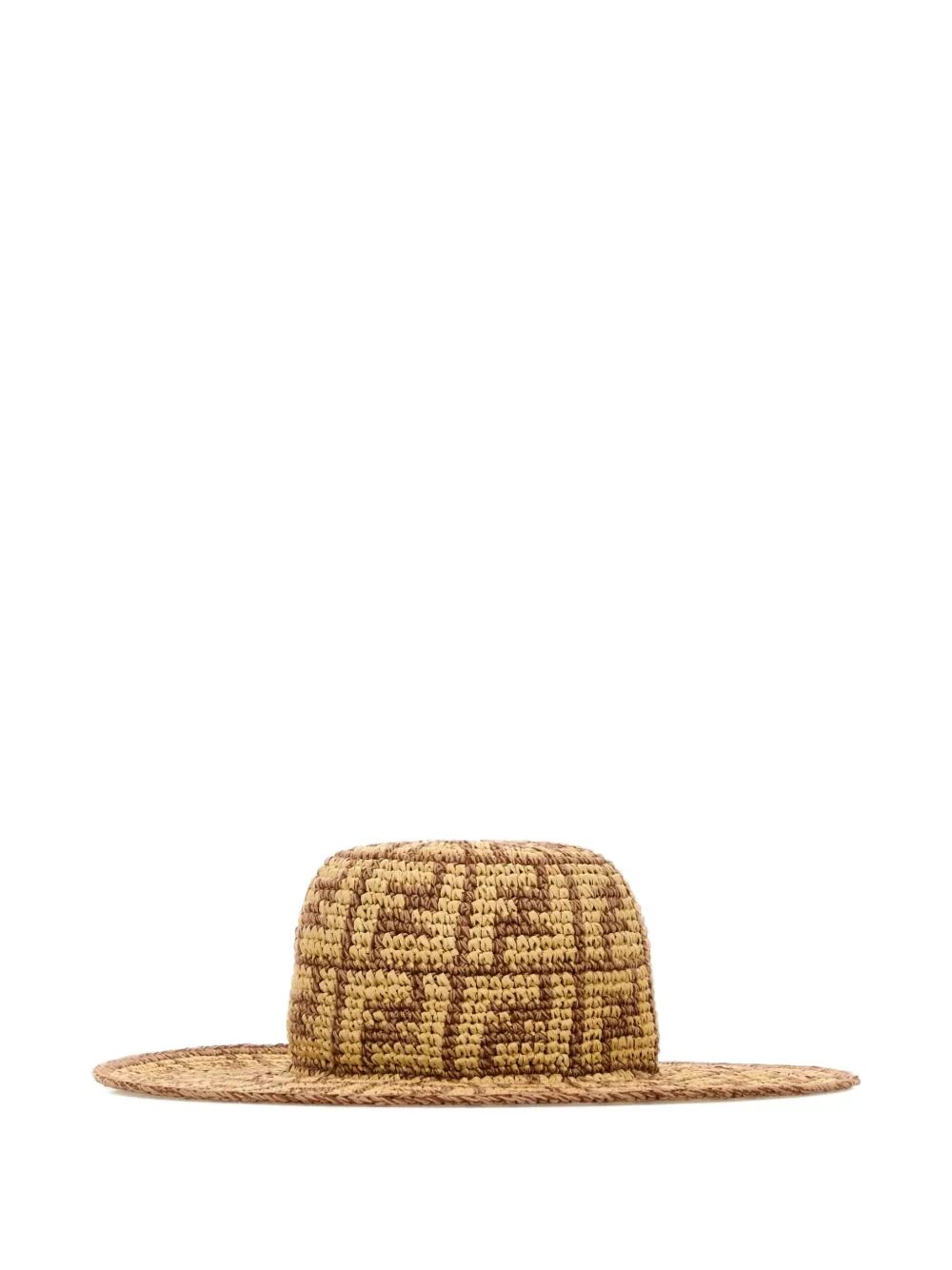 FENDI Hand-Woven Viscose and Cotton Hat with All-Over Motif