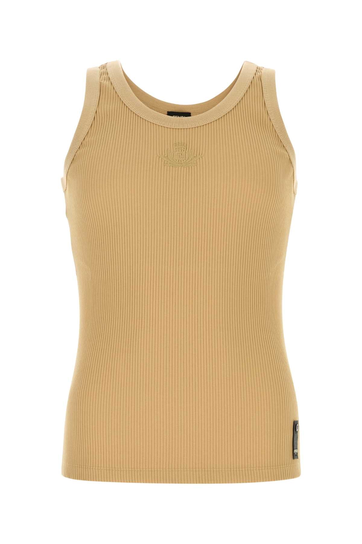 FENDI Stretch Nylon Tank Top with Ribbed Club Crest
