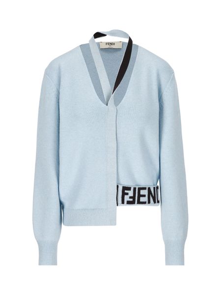 FENDI Pastel Melange Stretch Wool Blend Cardigan