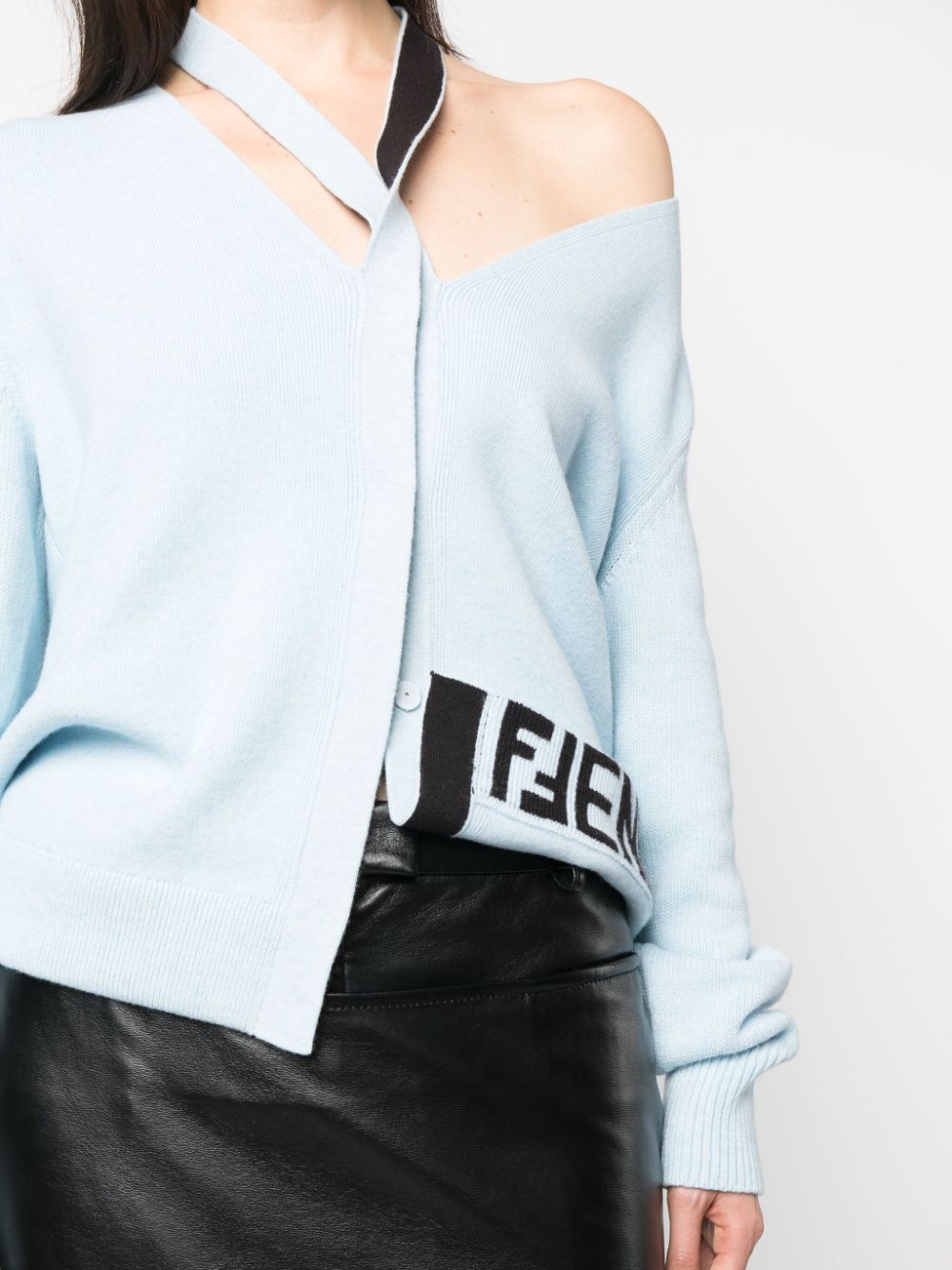 FENDI Cashmere Cut-Out Intarsia-Logo Cardigan for Women