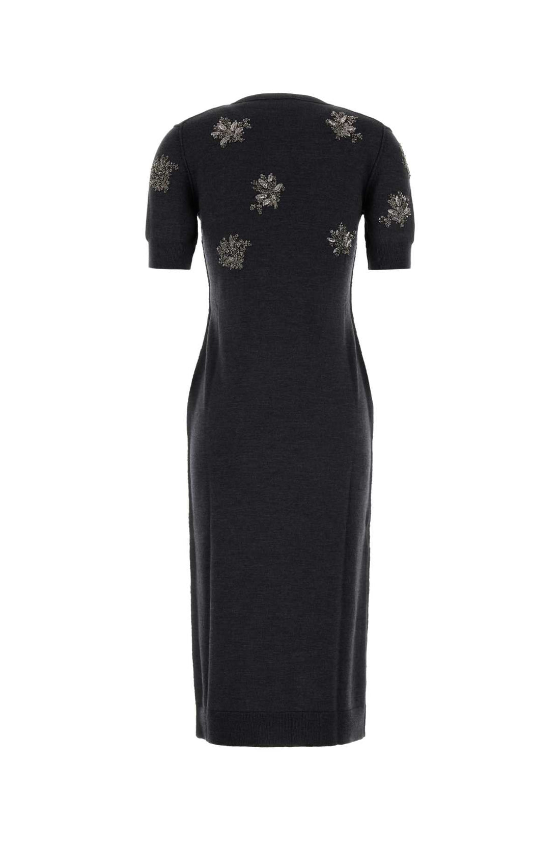 FENDI MIDI Stretch Wool Dress with Sequined Flowers