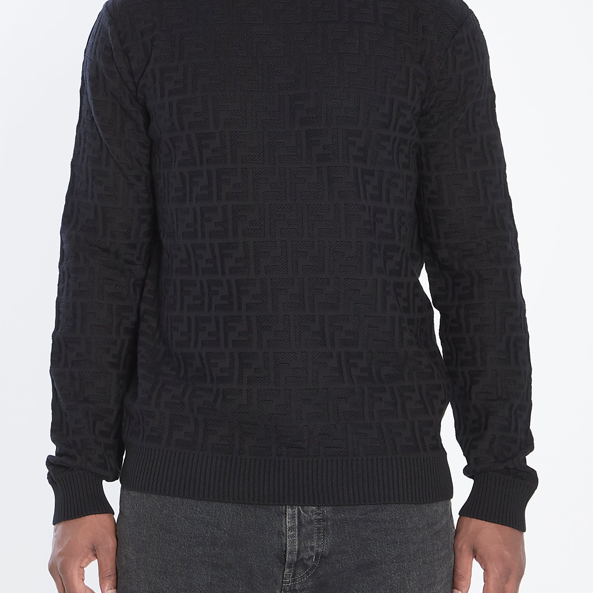 FENDI Men's FF Monogram Pullover Sweater - Regular Fit, Size IT 50
