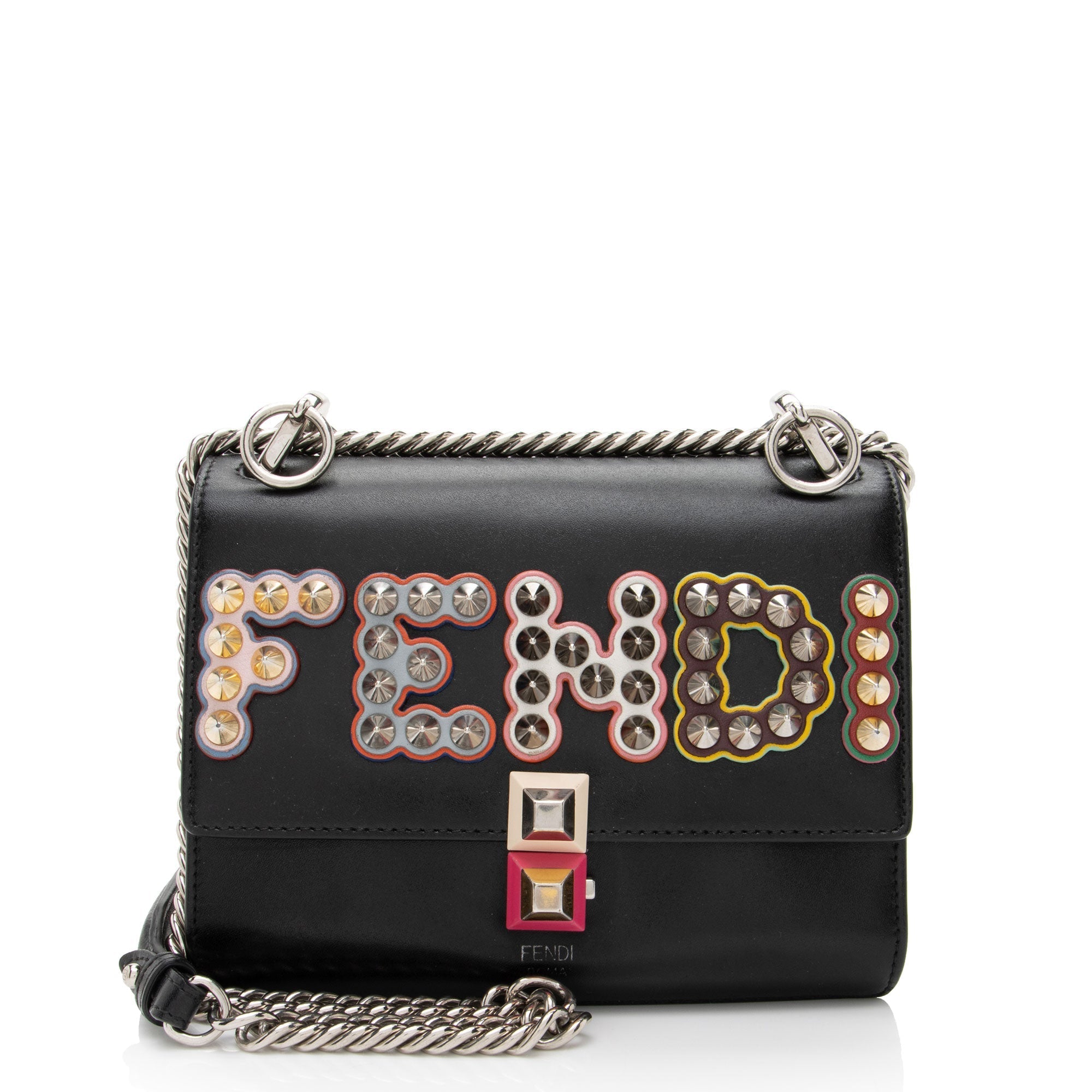 Fendi Calfskin Studded Kan I Small Shoulder Bag