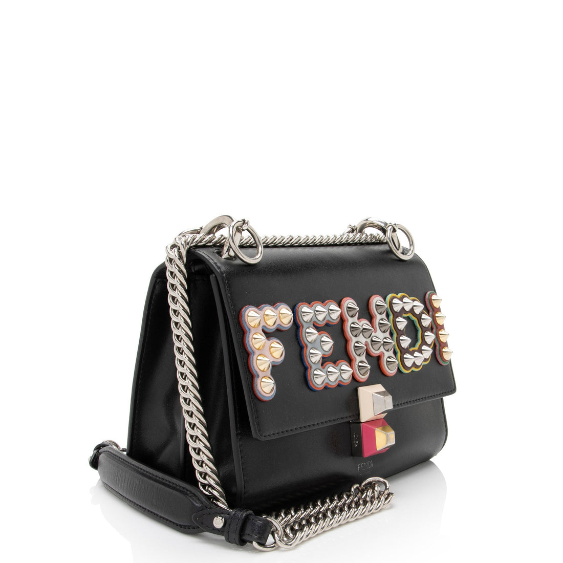 Fendi Calfskin Studded Kan I Small Shoulder Bag
