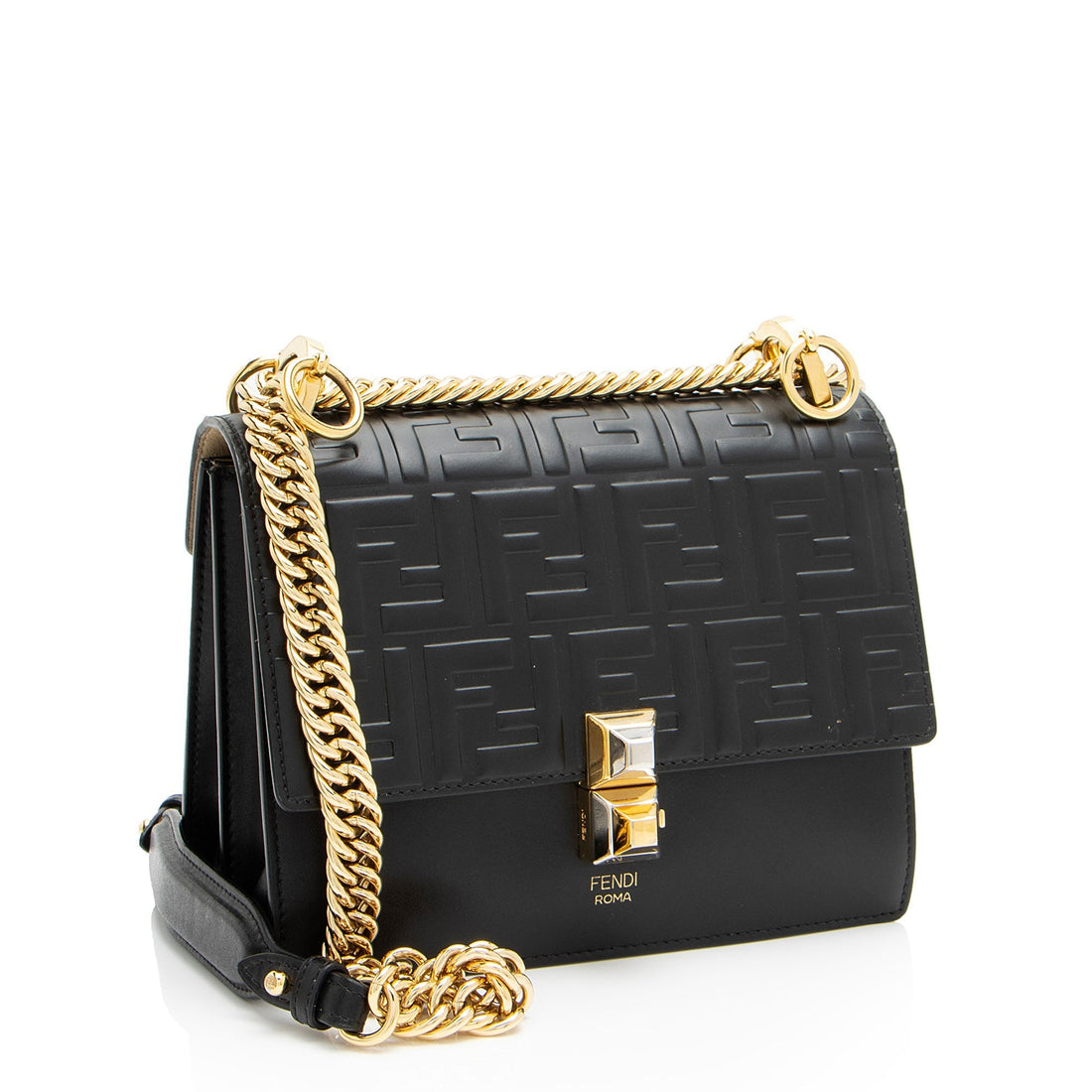 Fendi FF Embossed Calfskin Kan I Small Shoulder Bag (SHF-V5TTUT)