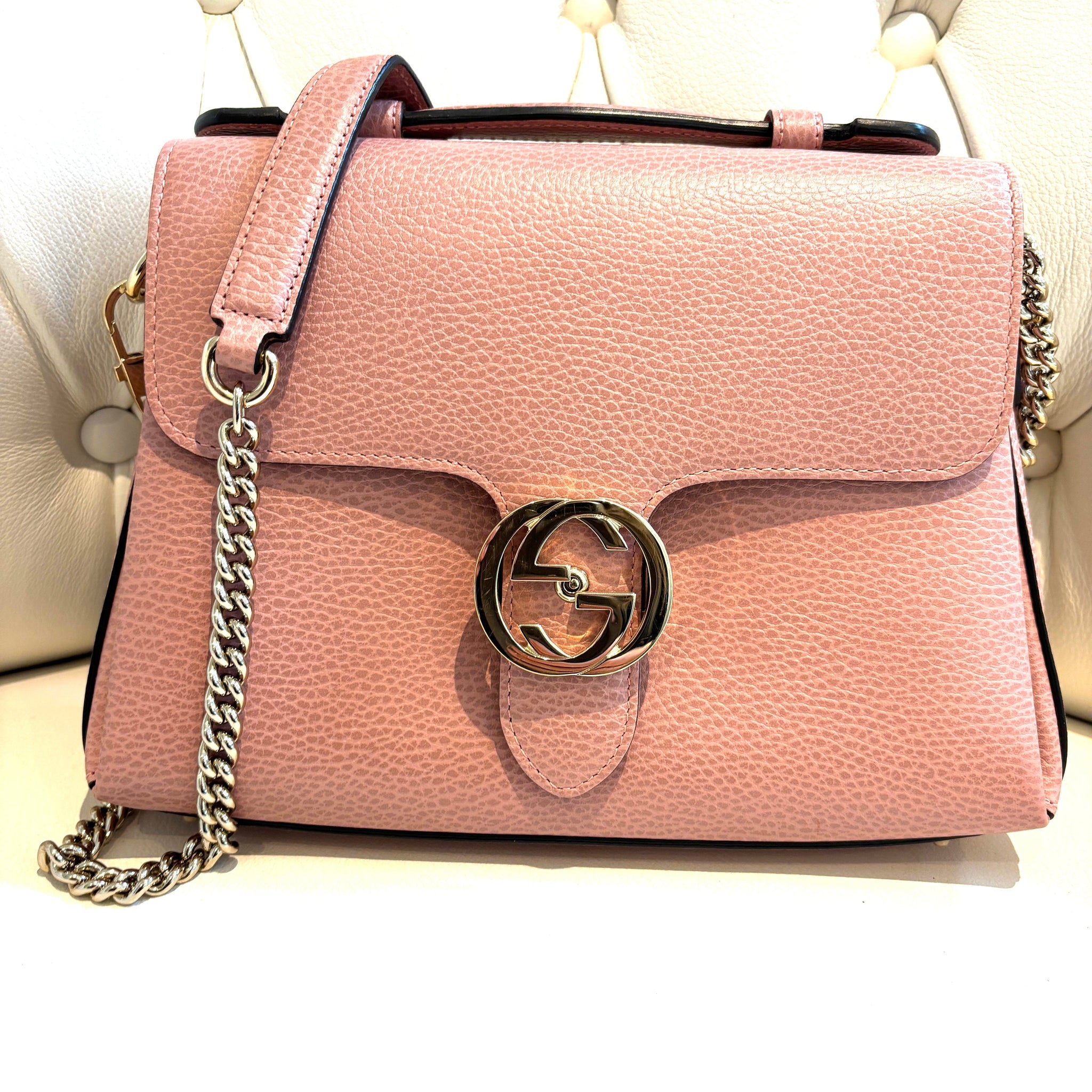Gucci Interlocking G Top Handle Pink Leather Shoulder Bag - Preloved