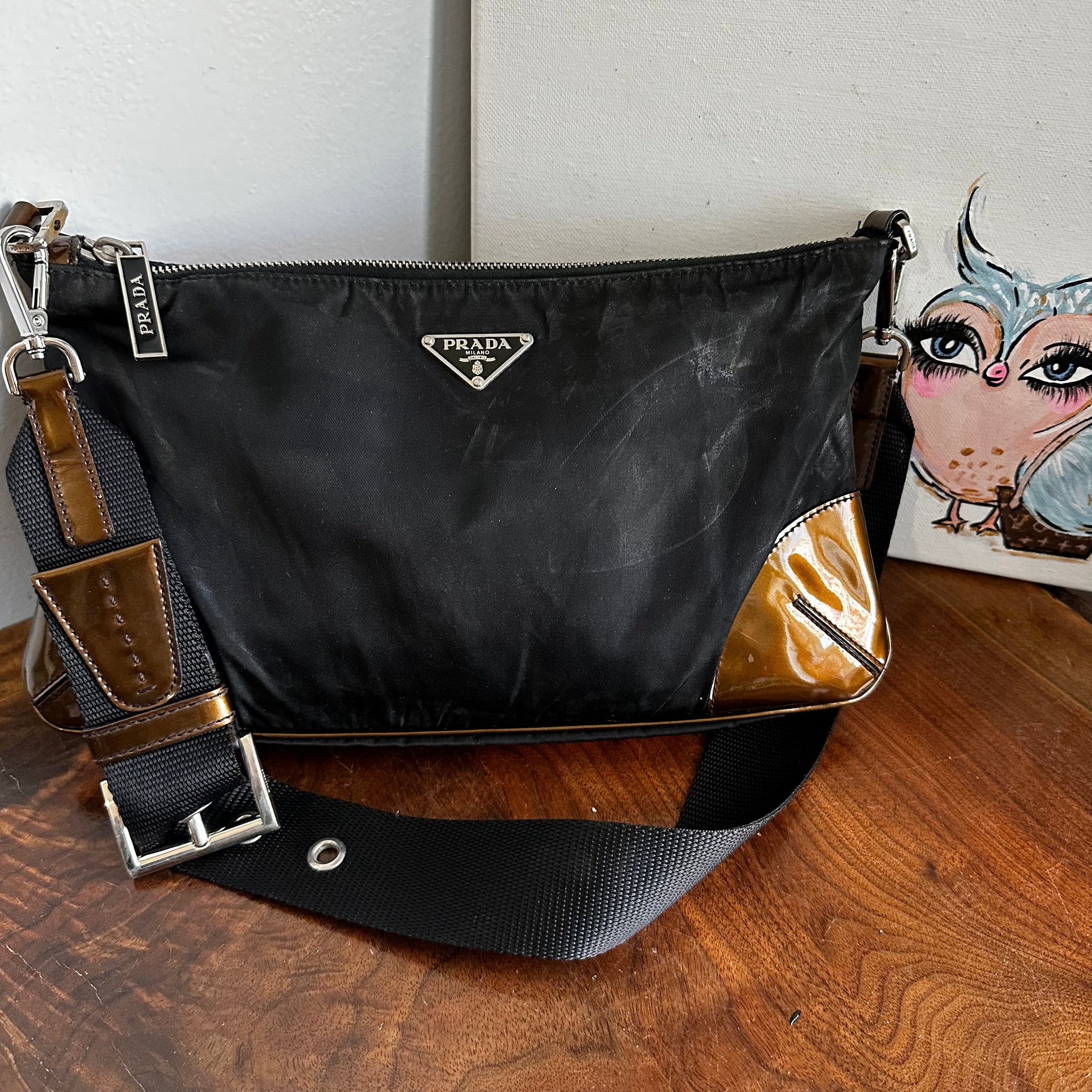 The Junco -Prestige Totes Bags Prada Shoulder Bag in Black/Bronze