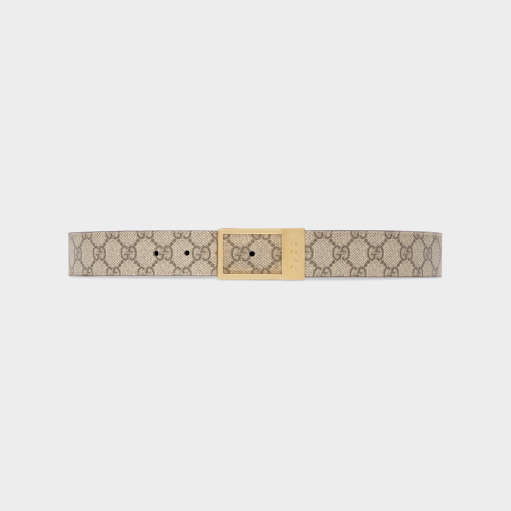 Beige & Ebony GG Belt With Rectangular Buckle Designer Belts for Men