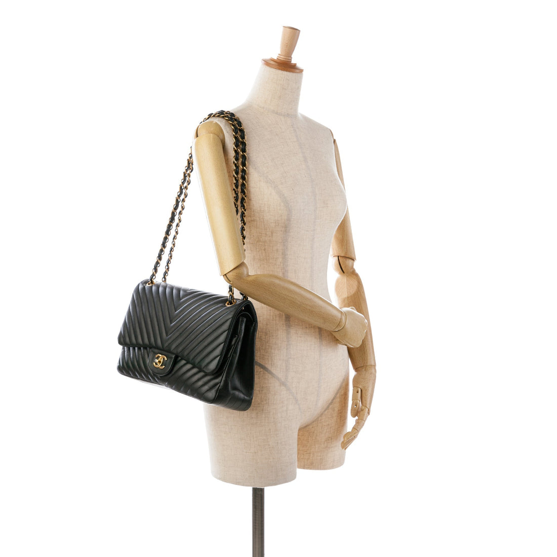 Top Quality Chanel Jumbo Classic Chevron Lambskin Double New Black