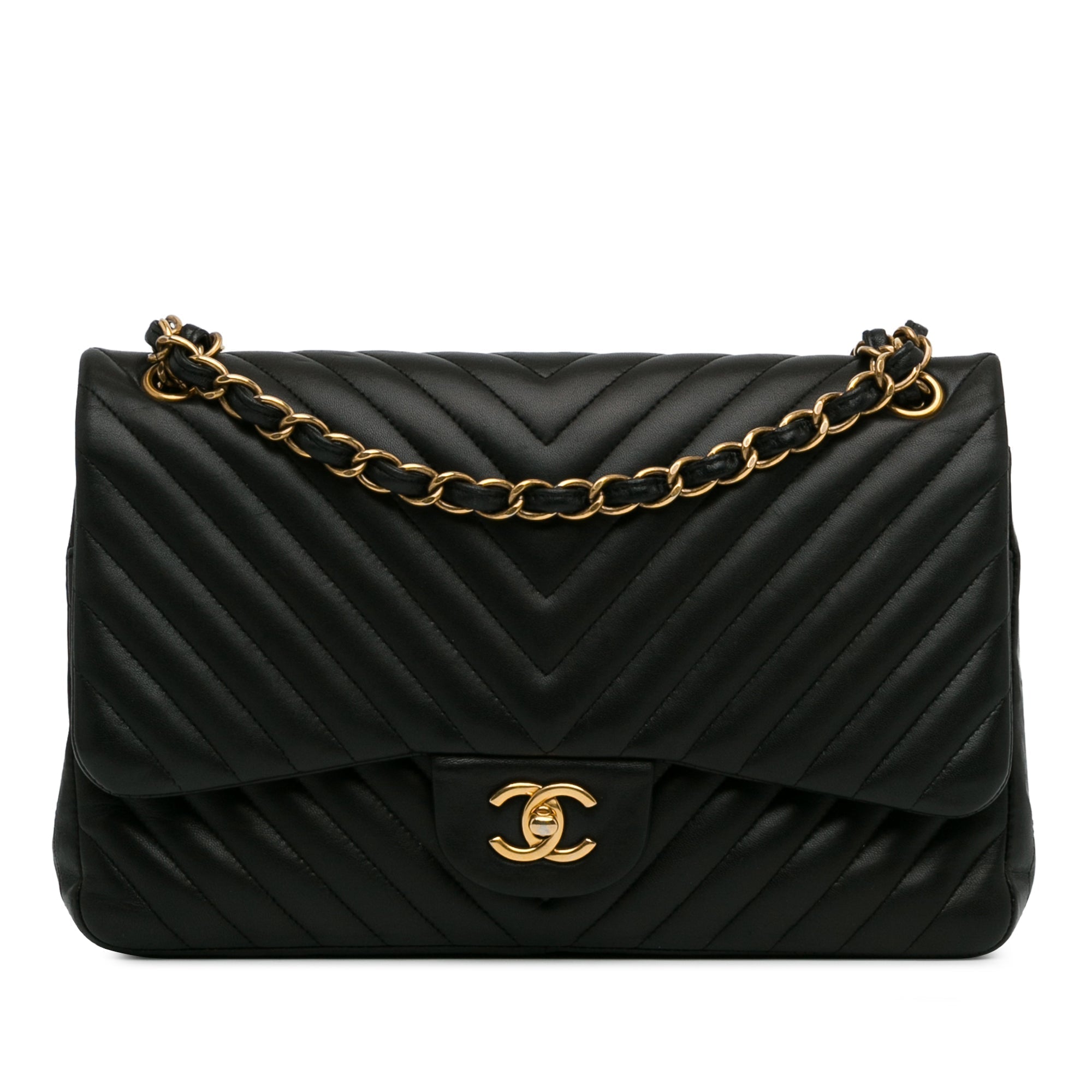 Top Quality Chanel Jumbo Classic Chevron Lambskin Double New Black