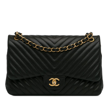 Top Quality Chanel Jumbo Classic Chevron Lambskin Double New Black