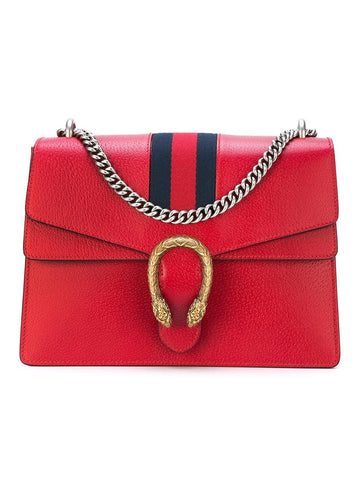 Dionysus Web Red Textured Leather Shoulder Bag