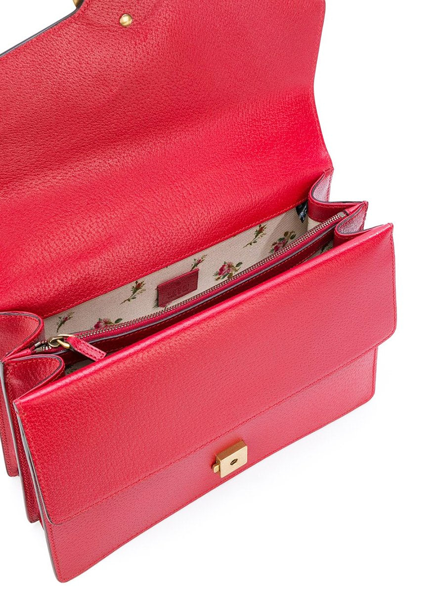 Dionysus Web Red Textured Leather Shoulder Bag