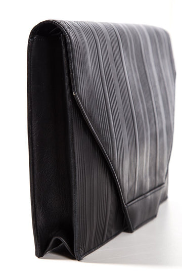 Gianni Versace Vintage Black Leather Snap Closure Clutch