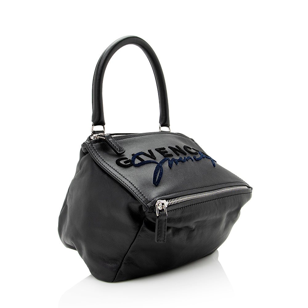Givenchy Calfskin Velvet Logo Pandora Small Shoulder Bag (SHF-21572)