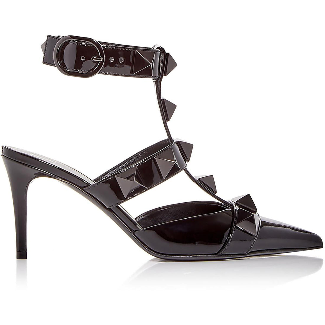 Womens Leather Studded T-Strap Heels