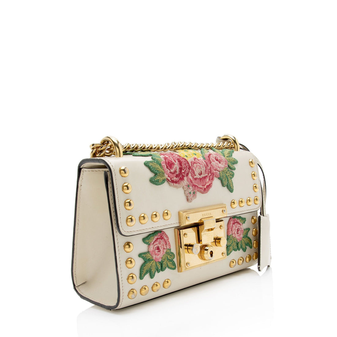 Gucci Calfskin Embroidered Padlock Small Shoulder Bag (SHF-IvAfyD)
