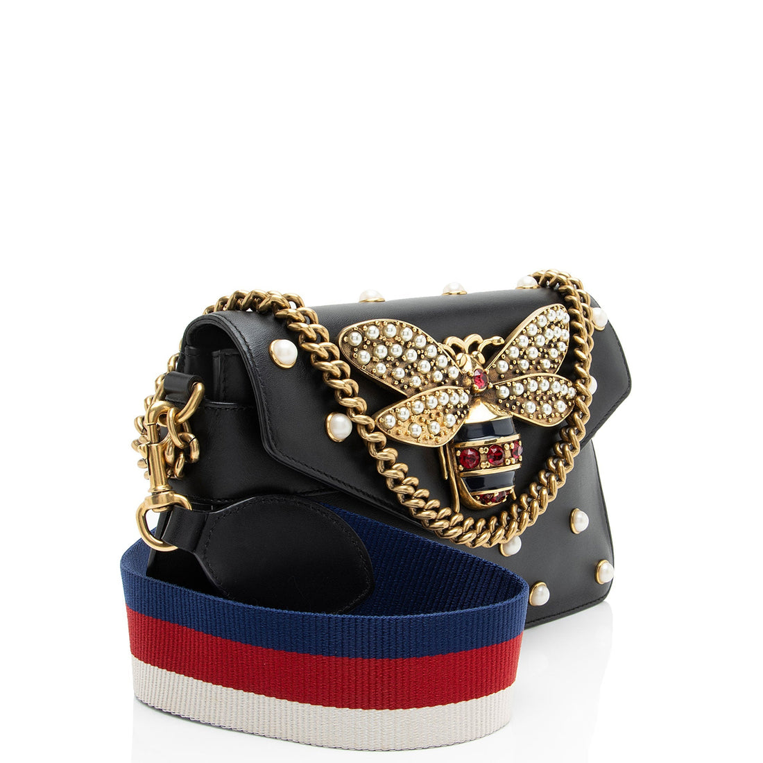 Gucci Calfskin Pearl Bee Broadway Mini Shoulder Bag