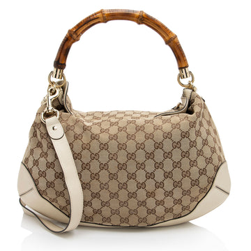 Gucci GG Canvas Bamboo Peggy Shoulder Bag (SHF-Ygbm96)