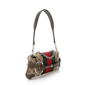 Gucci GG Canvas Horsebit Web Chain Small Shoulder Bag
