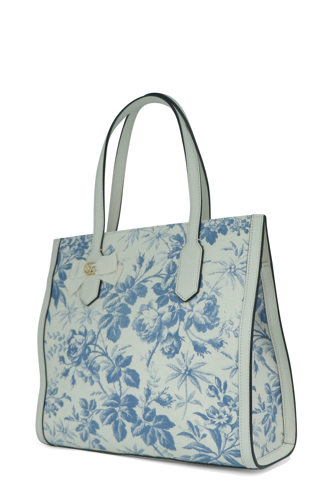 GG Ribbon Herbarium Floral Print Tote White