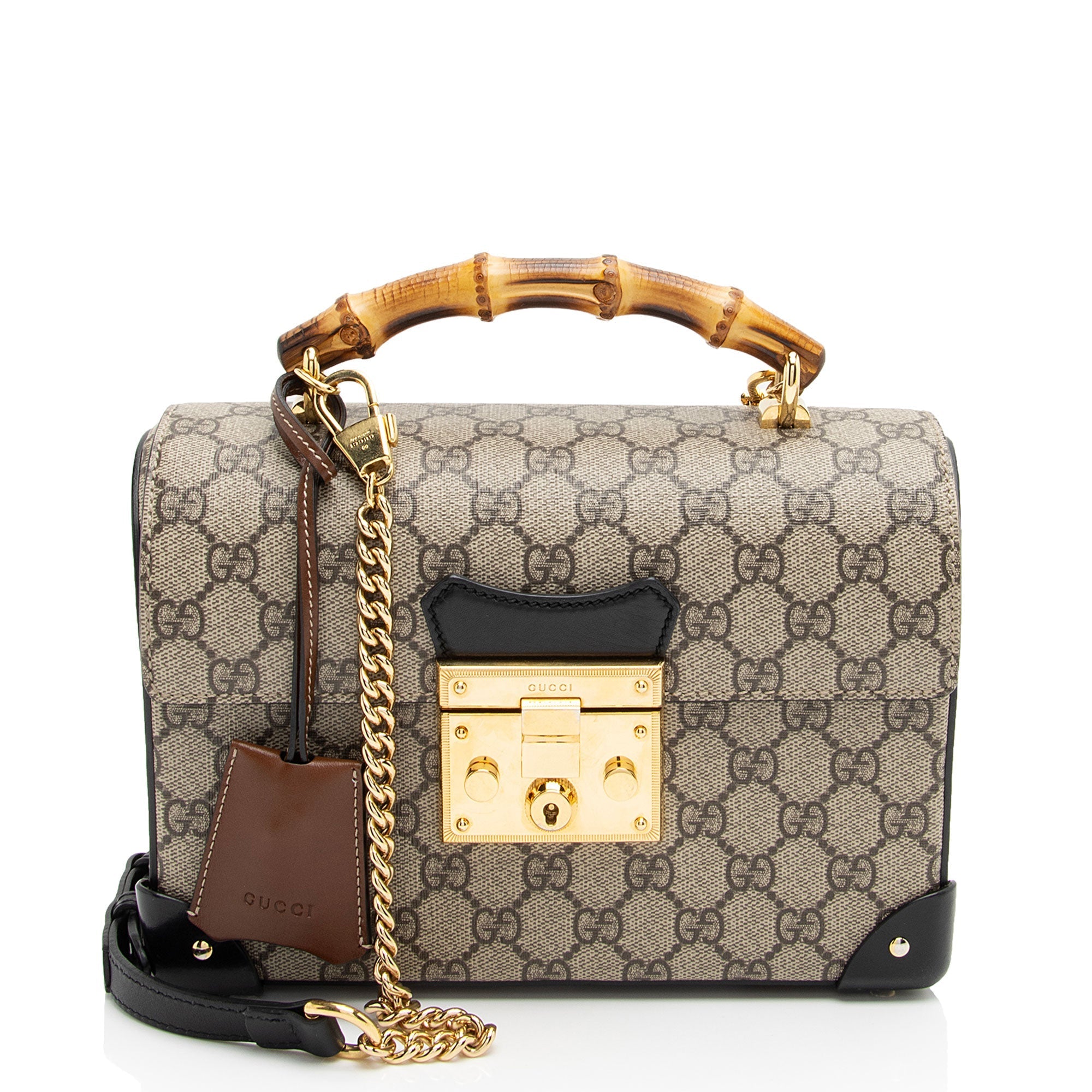 Gucci GG Supreme Bamboo Padlock Top Handle Shoulder Bag (SHF-Kwo5hy)