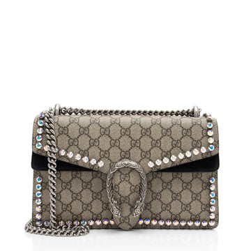 Gucci GG Supreme Crystal Studded Dionysus Small Shoulder Bag