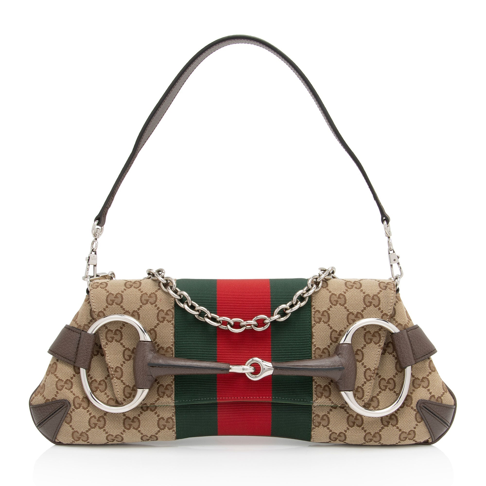 Gucci GG Supreme Horsebit Web Chain Shoulder Bag (SHF-lQWg6i)