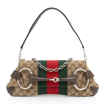 Gucci GG Supreme Horsebit Web Chain Shoulder Bag (SHF-lQWg6i)