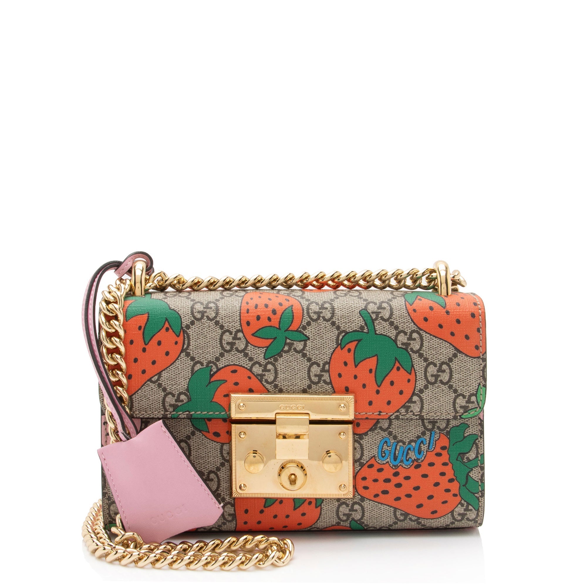 Gucci GG Supreme Strawberry Padlock Small Shoulder Bag (SHF-uX0Syw)