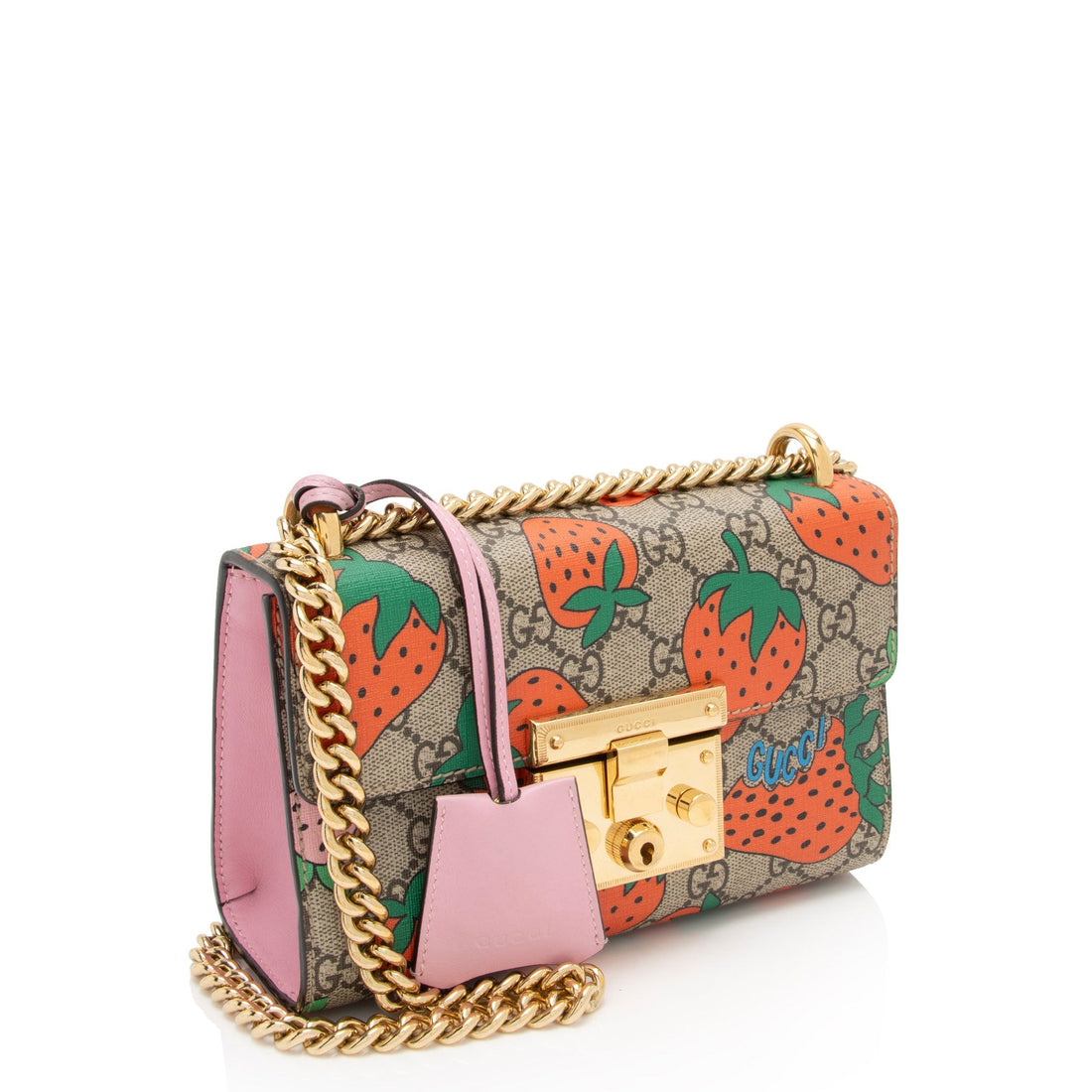 Gucci GG Supreme Strawberry Padlock Small Shoulder Bag