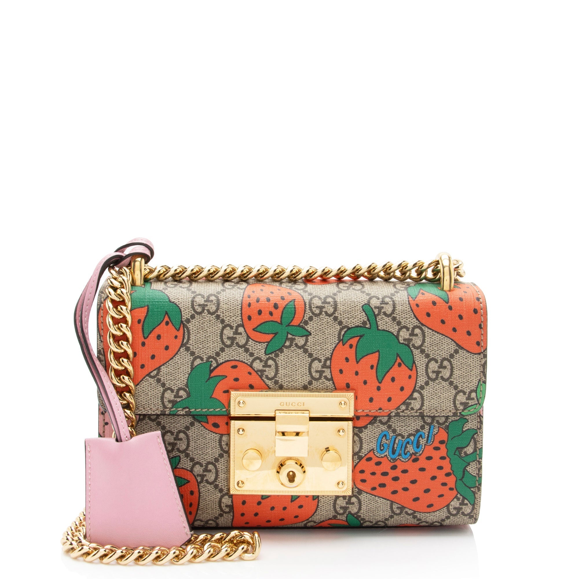 Gucci GG Supreme Strawberry Padlock Small Shoulder Bag (SHF-KHb3br)