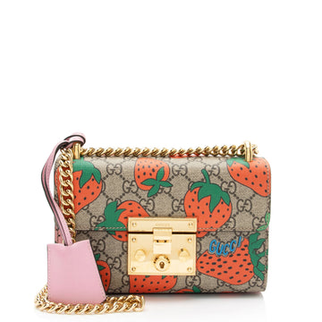 Gucci GG Supreme Strawberry Padlock Small Shoulder Bag (SHF-KHb3br)