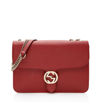 Gucci Grained Calfskin Interlocking G Medium Shoulder Bag (SHF-22611)