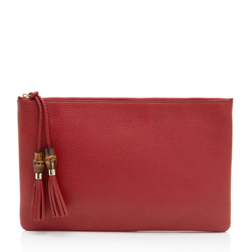 Gucci Leather Bamboo Tassel Zip Clutch (SHF-jOVRgR)