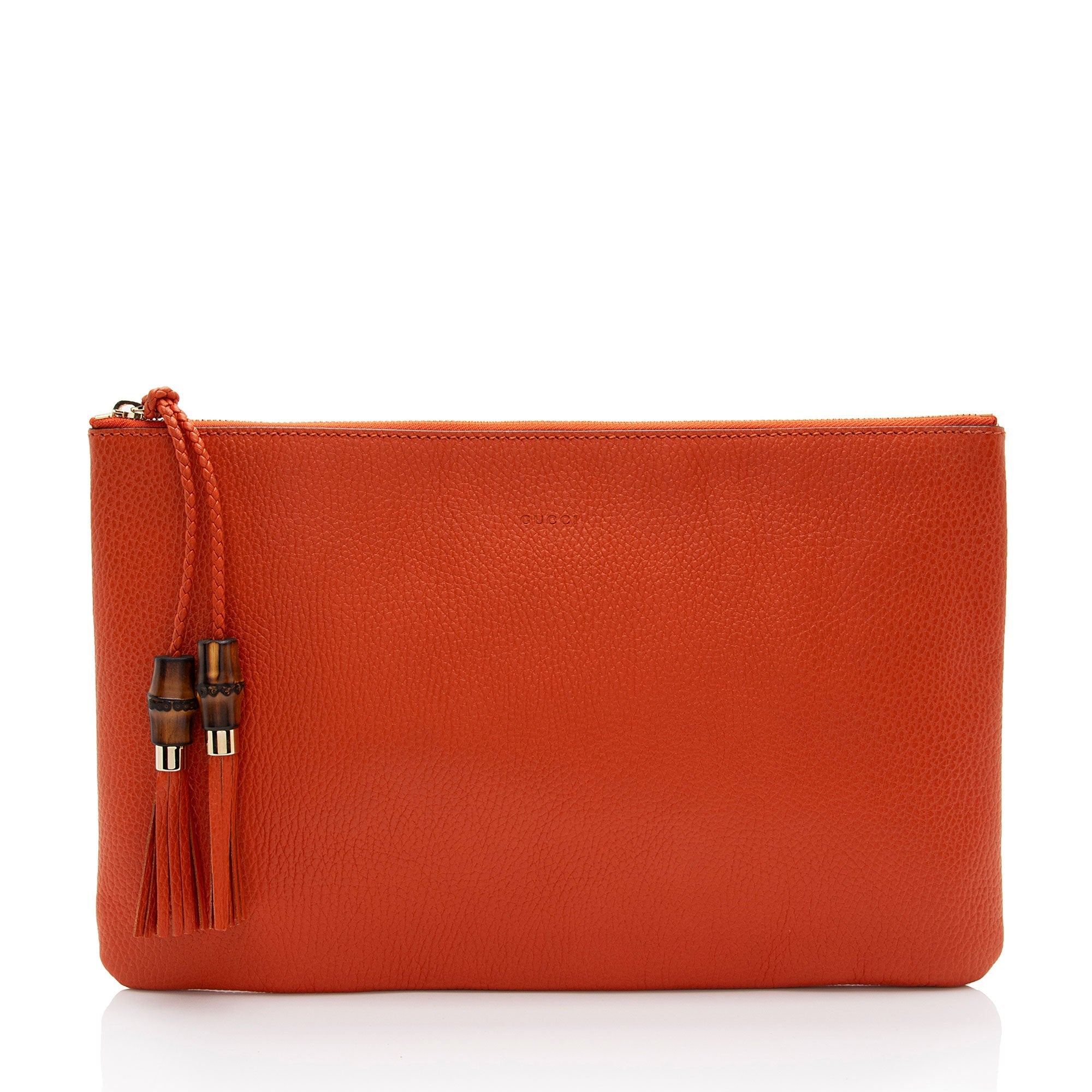 Gucci Leather Bamboo Tassel Zip Clutch (SHF-aWlLLC)