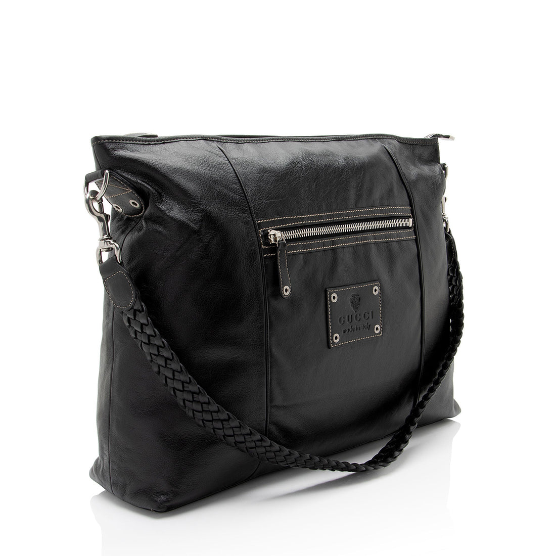 Gucci Leather Braided Large Shoulder Bag