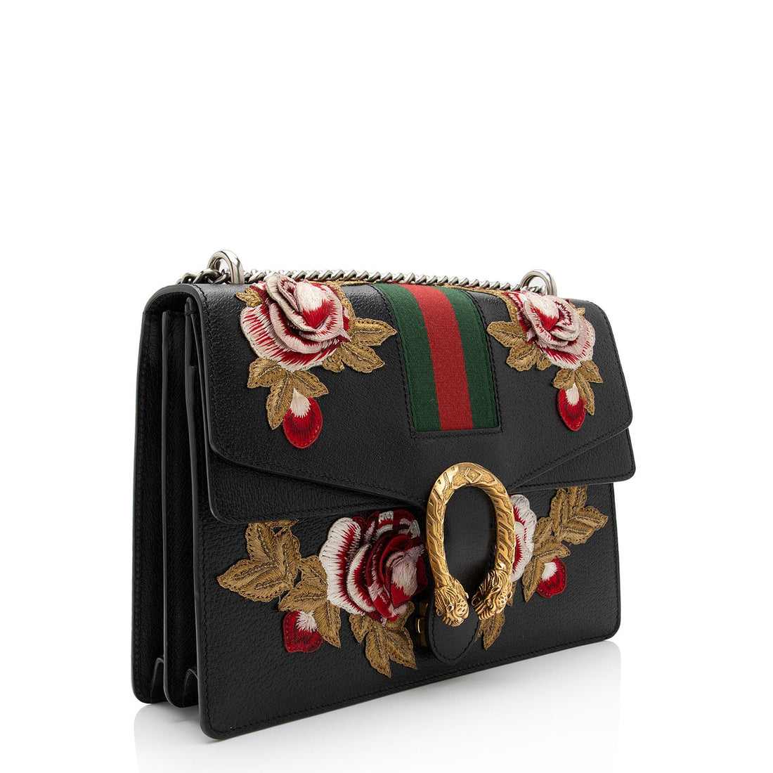 Gucci Leather Embroidered Rose Dionysus Medium Shoulder Bag (SHF-7coiPQ)